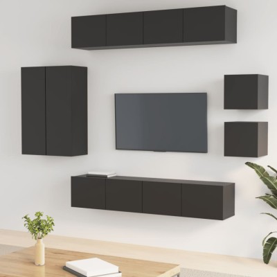 Set dulap TV, 8 piese, negru, lemn prelucrat foto