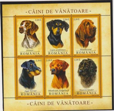 ROMANIA 2005 - CAINI DE VANATOARE -Bloc 6 val LP.1694 a MNH** foto