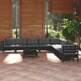 VidaXL Set mobilier grădină cu perne, 10 piese, negru, lemn masiv pin