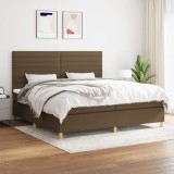 VidaXL Pat box spring cu saltea, maro &icirc;nchis, 200x200 cm, textil