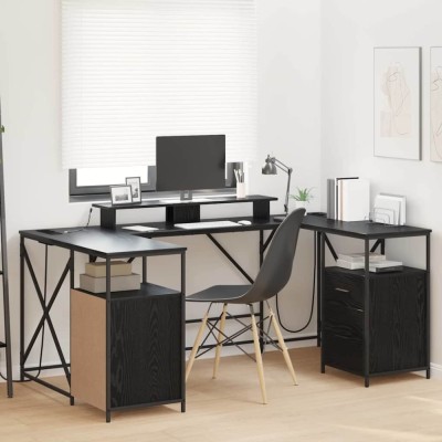 vidaXL Birou cu sertar Stejar negru 182 x 101 x 87.5 cm Lemn compozit 3376136 foto