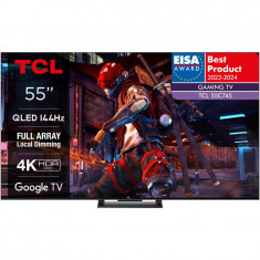 Televizor QLED TCL 55C745, 139 cm, Smart Google TV, 4K Ultra HD, 100hz, Clasa F