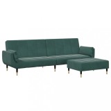 Canapea extensibila cu taburet, 2 locuri, verde inchis, catifea
