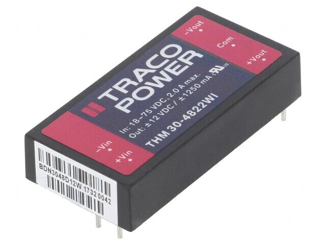 Convertor DC/DC 30W 18-75V la 12V/-12V THM 30-4822WI