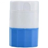 Cutie pastile multifunctionala, flippy, 4 in 1, pahar apa, taiere, sfaramare, depozitare, compact, abs cu lama din inox, alb/albastru, 8.7x6.2x4.1 cm