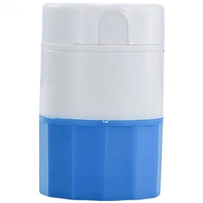 Cutie pastile multifunctionala, flippy, 4 in 1, pahar apa, taiere, sfaramare, depozitare, compact, abs cu lama din inox, alb/albastru, 8.7x6.2x4.1 cm foto