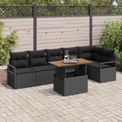vidaXL Set de masă pentru grădină 7 pcs Negru și Maro 100 x 55 x 73 cm foto