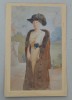 Femeie cu palarie veche acuarela, Portrete, Realism