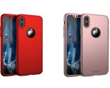 Pachet 2 Huse iPhone X Ipaky, Decupata, Policarbonat, Rosu+Auriu Rose + 2 Folii Sticla, Anti-zgarieturi, Anti-amprenta