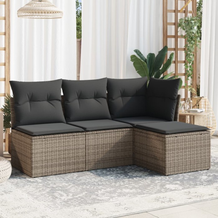 Gossi set canapea de gradina cu perne, 4 piese, gri, poliratan