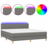 Cumpara ieftin Pat cu arcuri, saltea si LED, gri inchis, 180x200 cm, textil