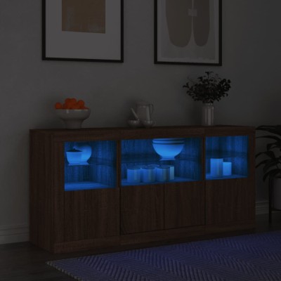 vidaXL Servantă cu lumini LED, stejar maro, 142,5x37x67 cm foto