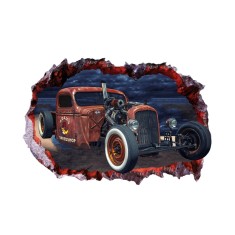 Sticker decorativ, Gura in perete 3D, Masina, 80 cm, 1009STK-1