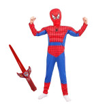 Set costum Ultimate Spiderman IdeallStore&reg; pentru copii, 100% poliester, 110-120 cm, rosu si sabie cu lumini