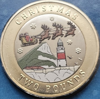 2 pounds 2024 Gibraltar, Christmas, Bunc, color, Blister, rara : tiraj 2000 ex. foto