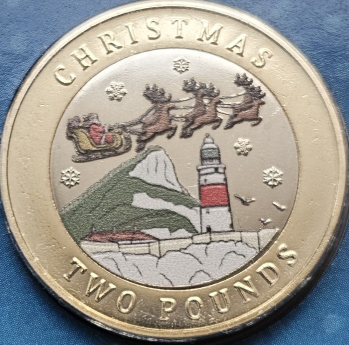 2 pounds 2024 Gibraltar, Christmas, Bunc, color, Blister, rara : tiraj 2000 ex.
