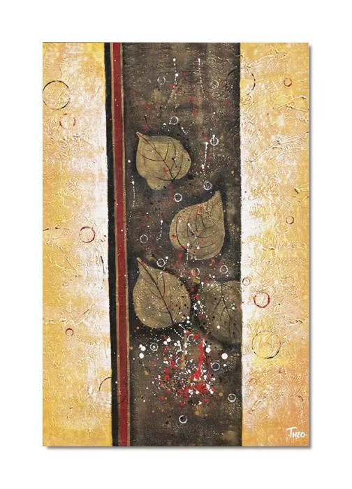 Tablou abstract pictat manual, Frunze, 90x60cm ulei pe panza in relief efect 3D, gata de agatat pe perete