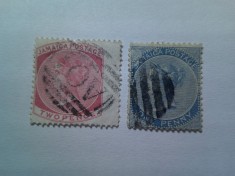 3 Timbre Jamaica colonie britanica : 2x 1860 Regina Victoria si 1x 1889 1p stampilate