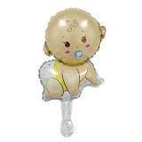 Balon din folie metalizata, flippy, mini figurina, model bebelus baietel, tematica gender reveal, 45x25 cm, ambalaj individual, pai inclus, umflare cu