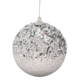 Ornament Brad Crăciun, Glob, Spumă, Argintiu, Paiete, Glitter, 9cm, Oem