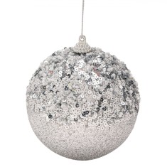 Ornament Brad Crăciun, Glob, Spumă, Argintiu, Paiete, Glitter, 9cm