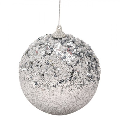 Ornament Brad Crăciun, Glob, Spumă, Argintiu, Paiete, Glitter, 9cm foto