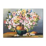 Tablou cu flori pictat manual, Din gradina bunicii, 80x60cm ulei pe panza, Constantin Feraru