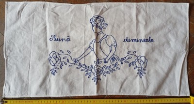 60 x 30 cm BUNA DIMINEAȚA - vechi Peretar păretar tradițional rom&amp;acirc;nesc cusut manual foto