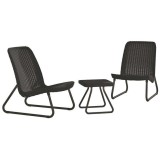Set mobilier gradina, polipropilena, Keter Rio Patio, pentru terasa sau balcon, cu masuta patrata, 2 scaune, antracit, rezistent UV si intemperii