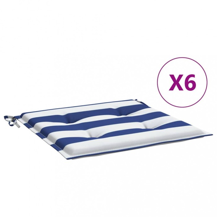 Perne de scaun, 6 buc., dungi albastru&amp;alb, 40x40x4 cm, textil