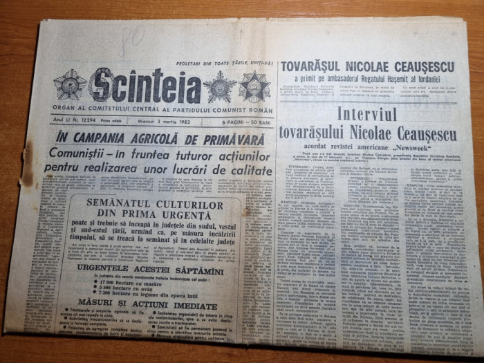 scanteia 3 martie 1982-interviu ceausescu,art. constanta,luncavita tulcea