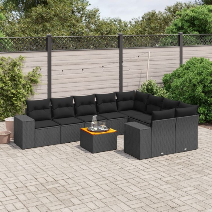 Gossi set canapele de gradina cu perne, 10 piese, negru, poliratan