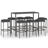 Cumpara ieftin Set mobilier bar de gradina cu perne, 9 piese, gri, poliratan