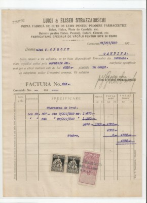 Romania, Luigi si Eliseo Strazzaboschi, Factura 1, Comarnic, 1923 foto