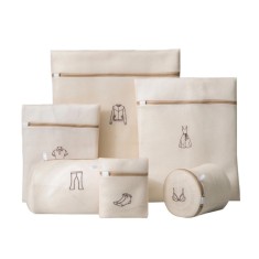 Set 6 saci pentru spalat rufe delicate, cu pereti multipli din plasa fina, fermoare anti-rugina, Bej foto