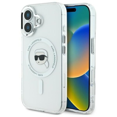 Husa MagSafe pentru Apple iPhone 16 Plus, Karl Lagerfeld, IML Karl&amp;#039;s Head, Alba foto