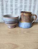 Lot de 2 vase din ceramica, nuante de albastru si maro