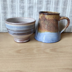 Lot de 2 vase din ceramica, nuante de albastru si maro