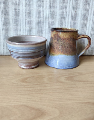 Lot de 2 vase din ceramica, nuante de albastru si maro foto