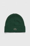 Lacoste căciulă de l&acirc;nă culoarea verde, de l&acirc;nă