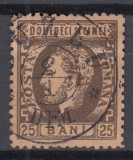 ROMANIA 1872 LP 37 CAROL I CU BARBA DANTELAT VALOAREA 25 BANI BRUN/HARTIE GALBUIE STAMPILAT BUZAU DIMINEATA