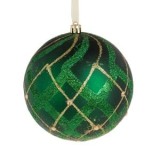 Ornament brad de Craciun glob verde cu glitter si strass, CMCLASS