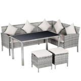 Set mobilier gradina/terasa, gri, ratan sintetic, 1 masa, 2 canapele, 2 tabureti, Penelope GartenVIP DiyLine
