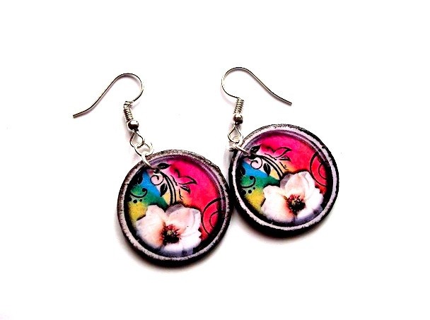cercei lemn multicolori cu flori 45822