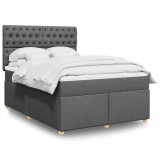 VidaXL Pat box spring cu saltea, gri &icirc;nchis, 140x190 cm, textil