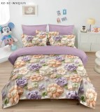 Cumpara ieftin Lenjerie de pat 5D,pat dublu,bumbac finet,6 piese, imprimeu flori tricotate pastel-A1277