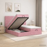 Cumpara ieftin Pat ottoman cu saltea cu headboard 2 buc. Roz Catifea