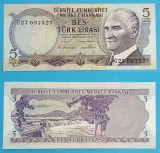 Turcia (p#185) 5 Lirasi 1976 UNC 'Cascada Manavgat' serie: diverse; (ROG CITITI DETALIILE!)