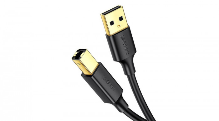 UGREEN US135 Cablu USB 2.0 AB pentru imprimantă, placat cu aur, 1 m (negru)
