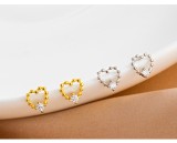 Cercei Stud din Argint 925 , zBeaded Heart, , Cu Inimi Perlate E i Cristal Solitar Zirconiu